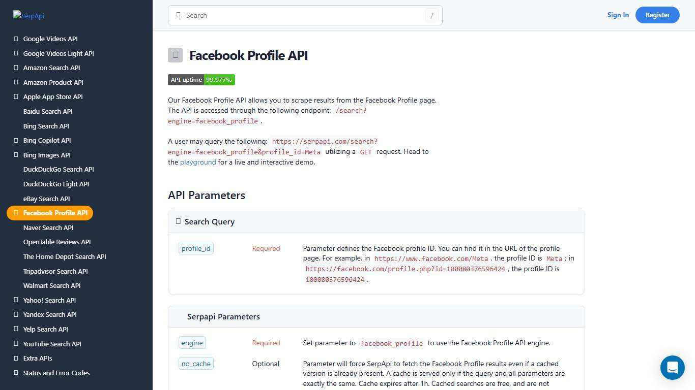 Facebook Profile API - SerpApi