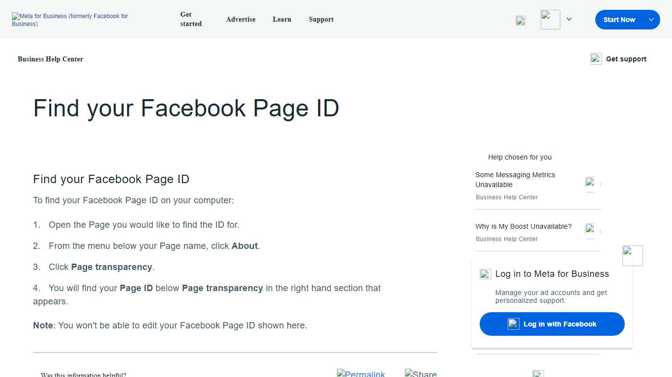 Find Your Facebook Page ID | Meta Business Help Center
